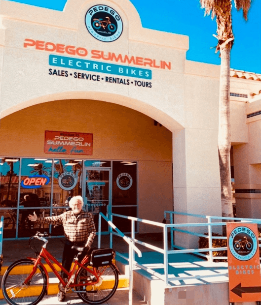 Pedego Summerlin owner Howard Ickes loves to demonstrate the joys of riding a Pedego.|