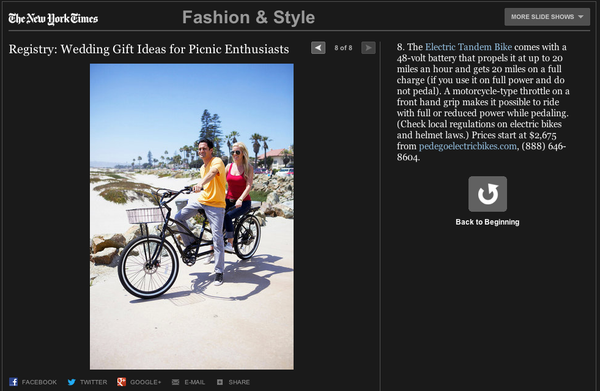 Pedego Tandem made the New York Times Wedding Registry List!