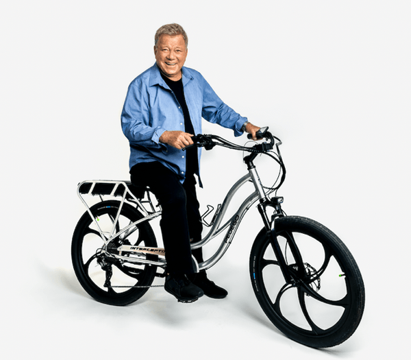 William Shatner on a Pedego Interceptor electric bike|