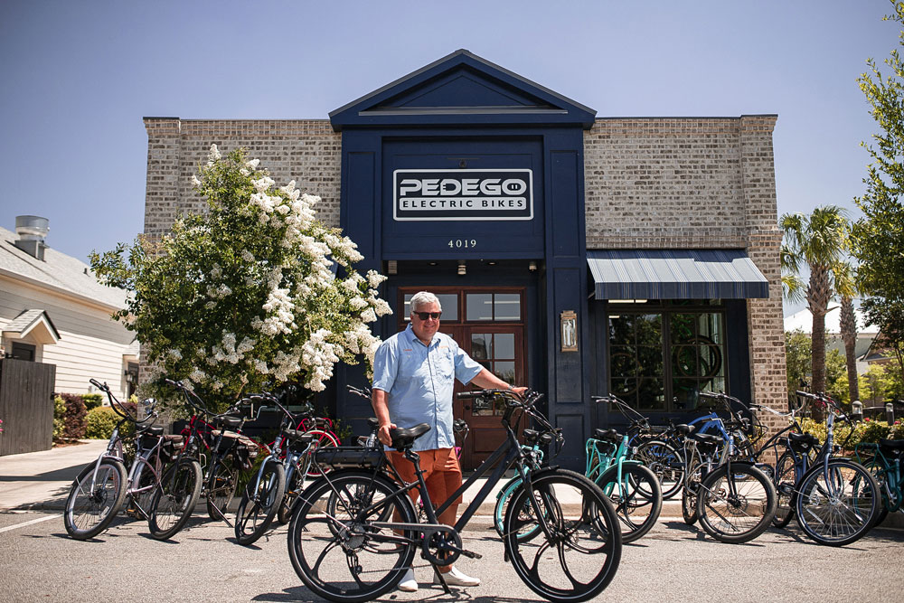 Pedego Aiken storefront with owner Coker Day