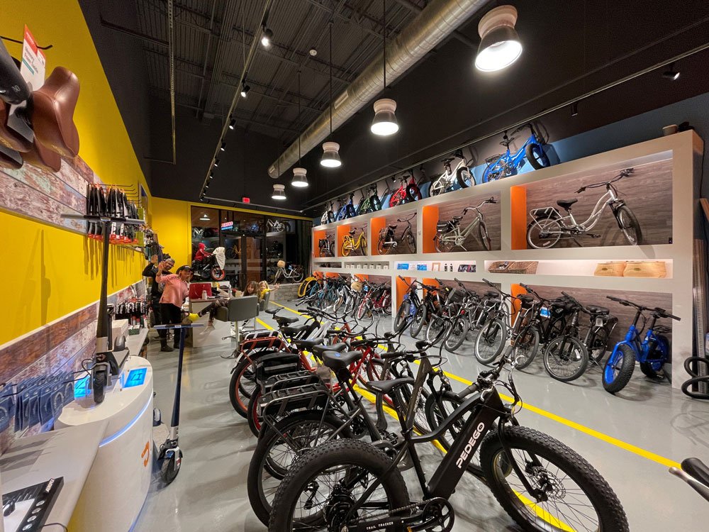 Inside of Pedego Houston Heights store.