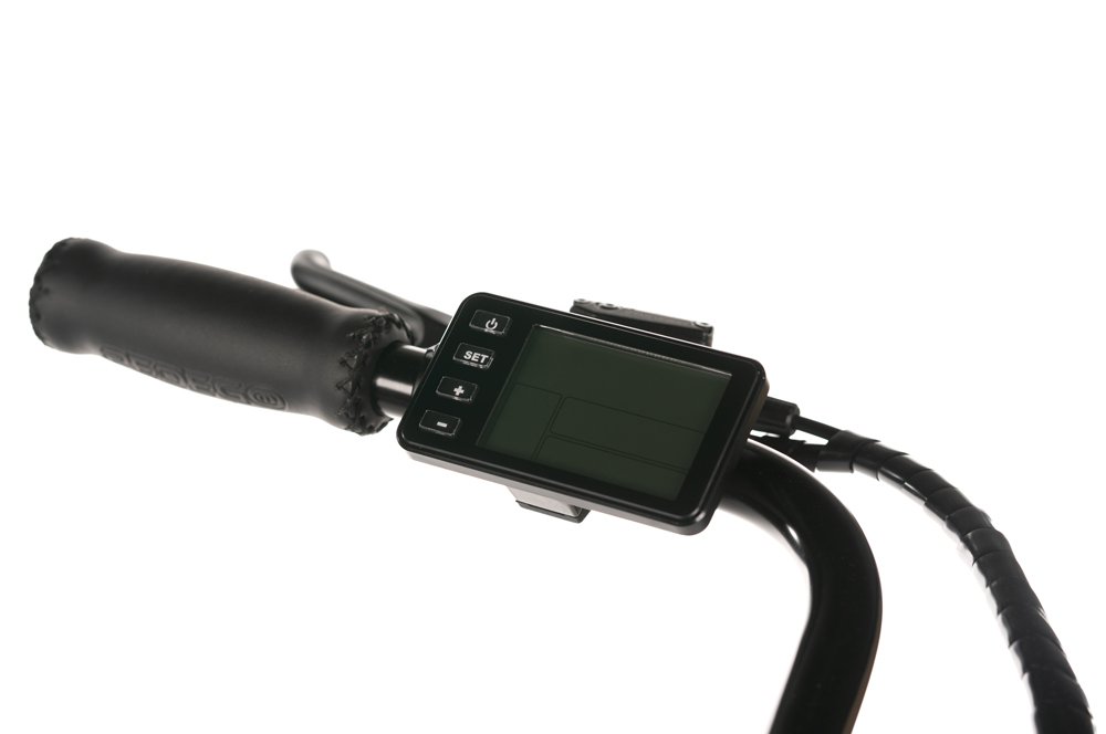 Pedego pedal assist screen display on electric bike.